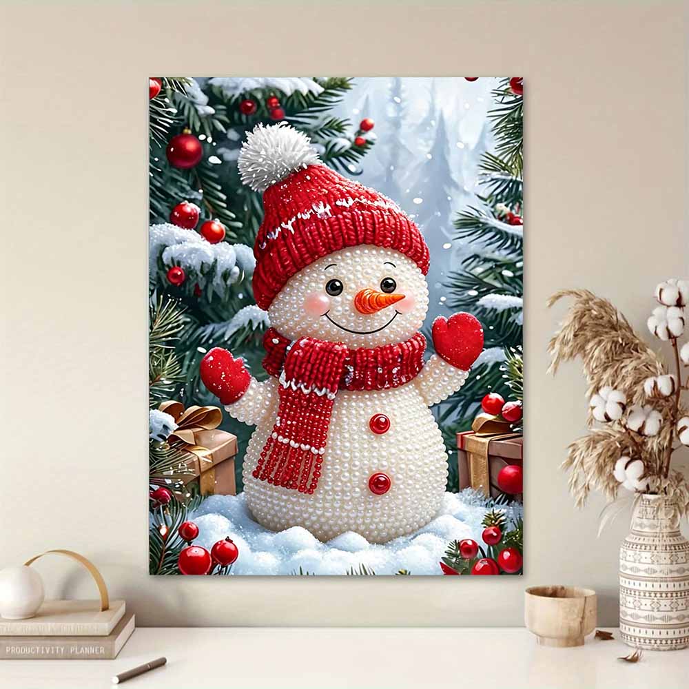Pearl Painting DIY Kit Christmas Snowman Frameless Handmade Bead Canvas Art Creative Leisure Craft for Bedroom Living Room Decor