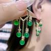 Luxury Green Emerald Opal Long Tassel Drop Dangle Earrings for Women Charm Crystal Hoop Earring Wedding Bride Jewelry Accessory