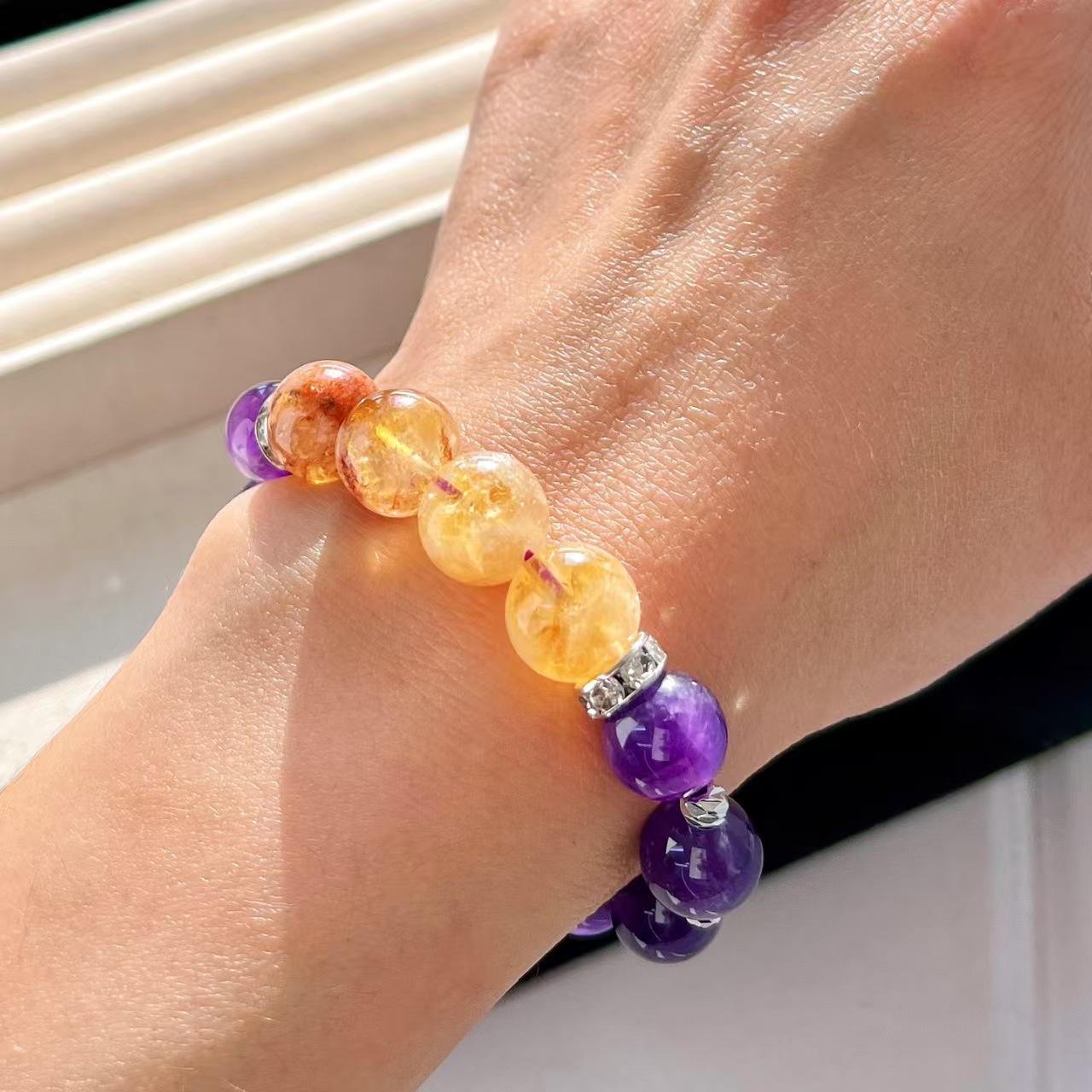 10Mm Retro Natural Honey Milk Cover Citrine Amethyst Bracelet Basic Commuter Bracelet