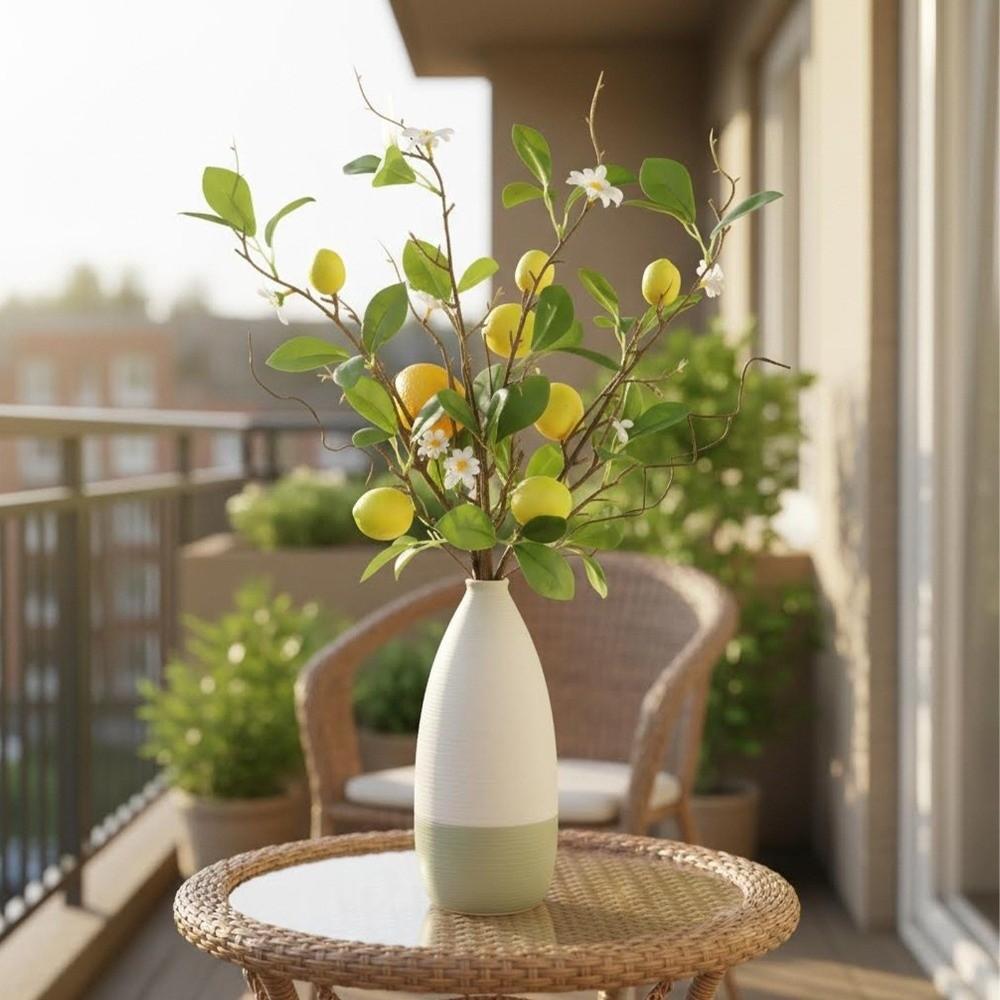 Green Leaves Lemon Fruit Branch with Flower Simulated Fruit Tree Living Room Porch