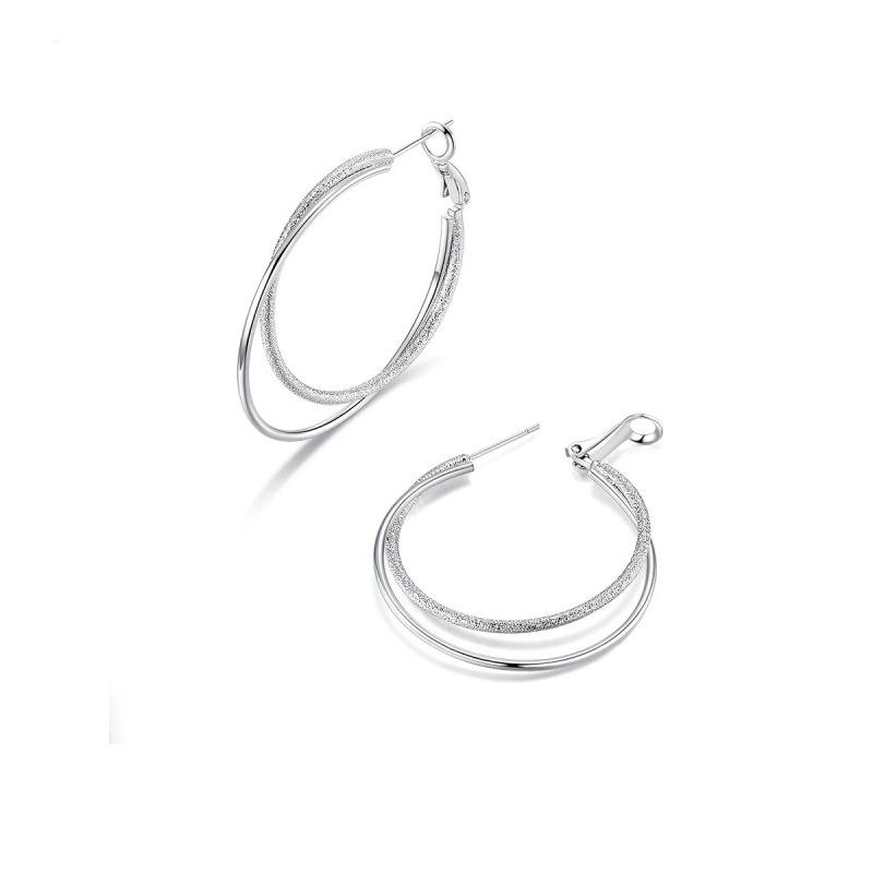 Tide Summer Silver Double Line Large Circle Thin Circle Temperament Gold Versatile Earrings
