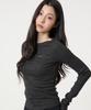 UNKNOWN PLANET Slim Striped Boat Neck Long Sleeve Top Black