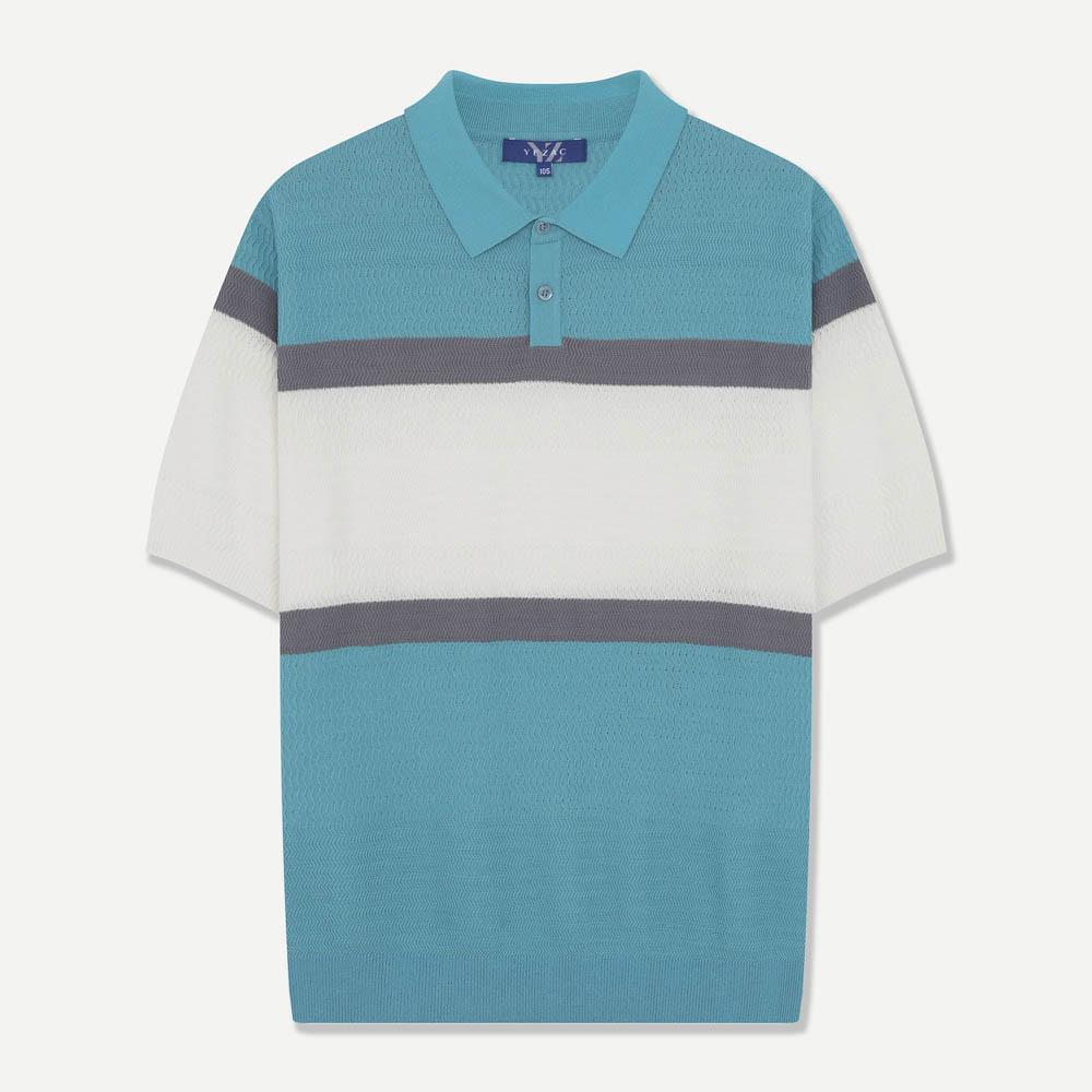 YEZAC Color Block Stripe Collar Knit Blue Yjfmcd470Bl