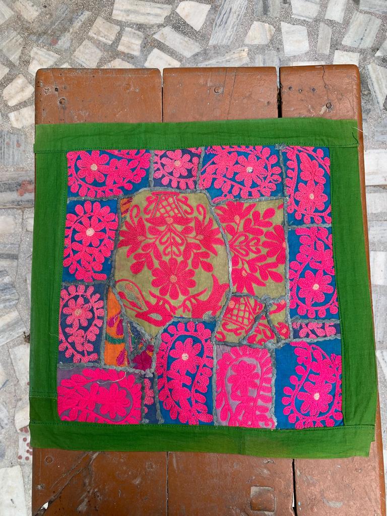 Hand Embroidered Cotton Pillow Cover: Bohemian Decorative Cushion 40