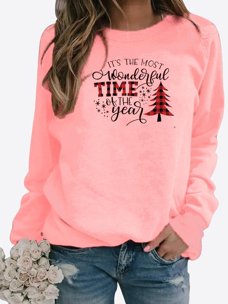 Autumn and Winter Women's Christmas Theme Printing Sweater Round Neck Long Sleeve Casual Sweatshirt Plus Size Top