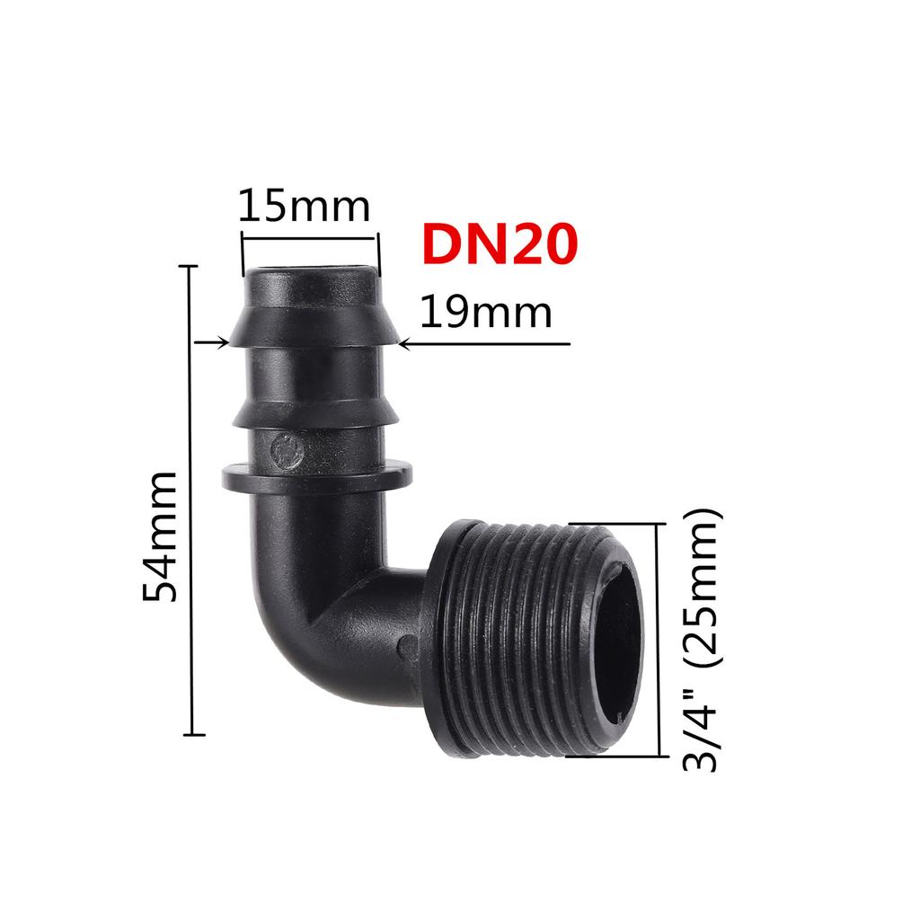 1/2" 3/4" Male Thread Elbow Connector DN16 DN20 90 Degrees Garden Micro Irrigation Pipe Connectors Angle Bend Water Fittings