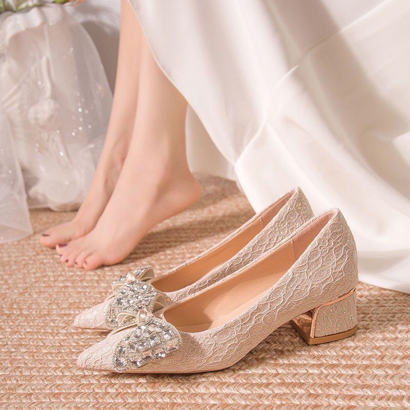 Daily two wear medium heel bridesmaid shoes 2025 spring and summer new fashionable versatile bride shoes wedding dress can wear single shoes women