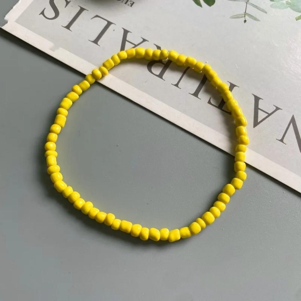 1PCS Women's Anklet: Colourful Fashion Girl Tiny Seed Bead Foot Bracelet In Yellow, Pink and Blue – Summer Bohemian Anklet Gift Jewellery