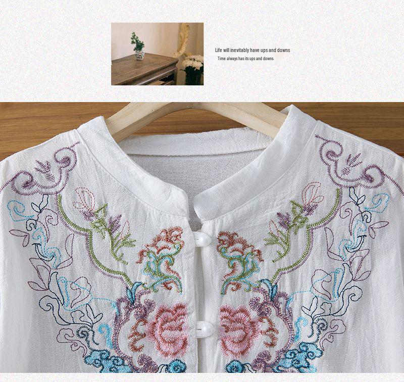 2026 Retro Embroidered Cotton Linen Shirt - Loose Fit with Frog Buttons