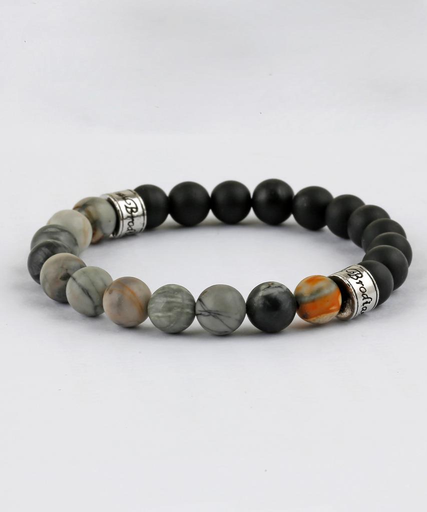Shoveoff C24Svb-1014 Matte Black Onyx & Vintage Striped Agate Bracelet