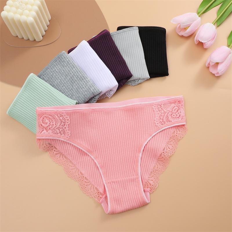 FINETOO Culotte en dentelle de coton pour femmes, slip taille basse, Lingerie intime respirante, couleur unie, sous-vêtements doux