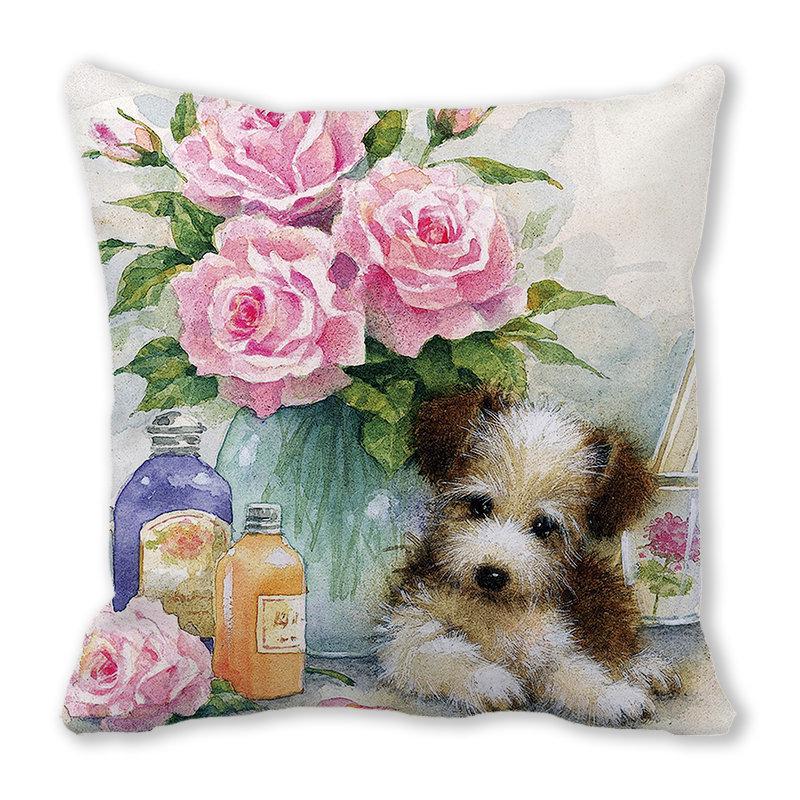 Pernă de canapea cu aspect de piele de piersică, model Crăciun Fericit, pisică și animal - ZT422