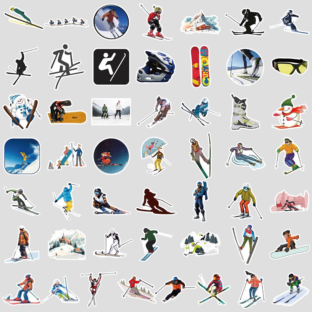 50 Adesivi Graffiti Sport Invernali Sci, Tazza Acqua, Cellulare Impermeabili Decorativi, Adesivi Sci Creativi Fai da Te per Bambini