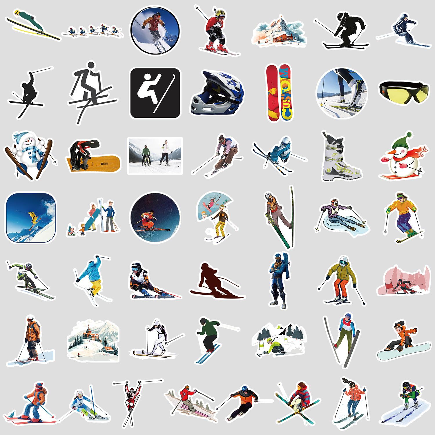 

50 Граффити-наклеек на тему лыжного спорта, Водонепроницаемые декоративные наклейки для чашки для воды, мобильного телефона, Детские креативные DIY лыжные наклейки