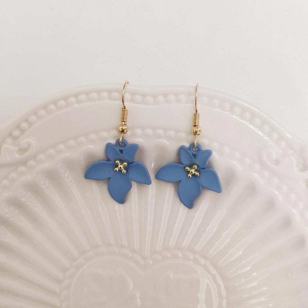 Trendy Blue Flower Ear Hooks: Japanese & Korean Simple Design Niche Fashion Earrings