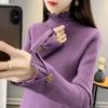 Autumn Winter New Lace Edge Half High Collar Knit Pullover Women Clothing Fashion All-match Solid Slim Sweaters Lady Elegant Top