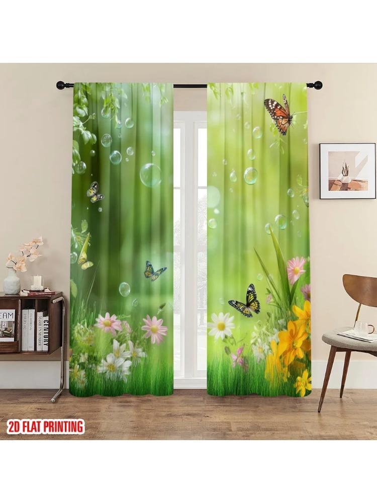

Plane Printing Curtains Roller Blinds Butterfly Meadow Polyester Easy Install Without Rod Home Decor Living Curtain Made Of Washable W100*H70(CM)-Rod Pocket&2PCS