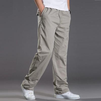 Mens Spring and Summer Large Size Loose Elastic Work Trousers Fit Joggers Pocket Straight Pants