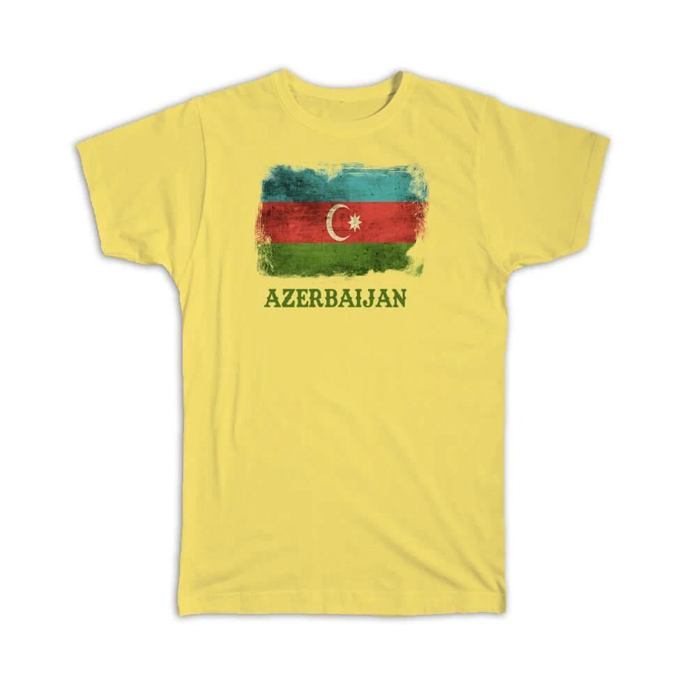 Gift T-Shirt : Azerbaijan Azerbaijani Flag Distressed Print Europe Country XL