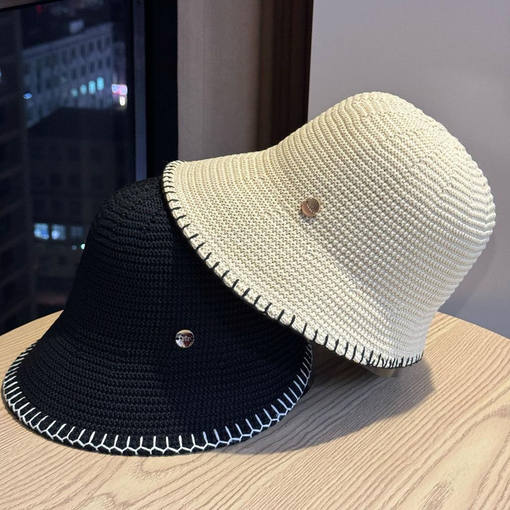 Korean-style solid color cotton fisherman hat for women, versatile for spring and summer, sun protection bucket hat, trendy bucket hat for outings