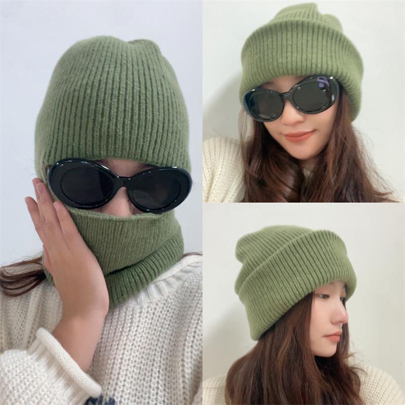 One hat and two wears~ Winter face kini windproof and warm cycling knitted hat balaclava cap pullover wool hat