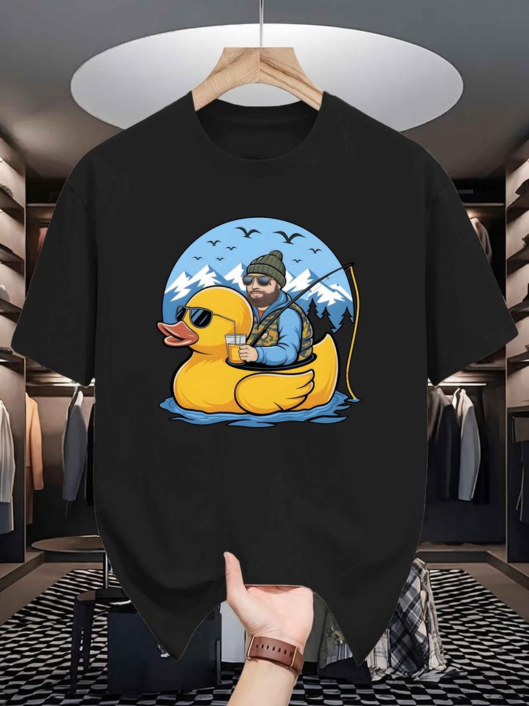 Unisex Crew Neck Tee Outdoor Fisherunisex Rubber Duck Graphic Print Soft Cotton Loose Short Sleeve Summer Casual Male Streetwear Tops