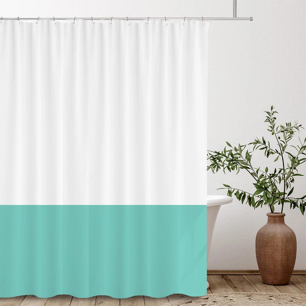 

White Green 2 Various Colors Splicing Shower Curtain, Texture Fabric Bathroom Decor Waterproof Fabric Shower Curtian With Hooks W60H190(CM)-1 Pcs