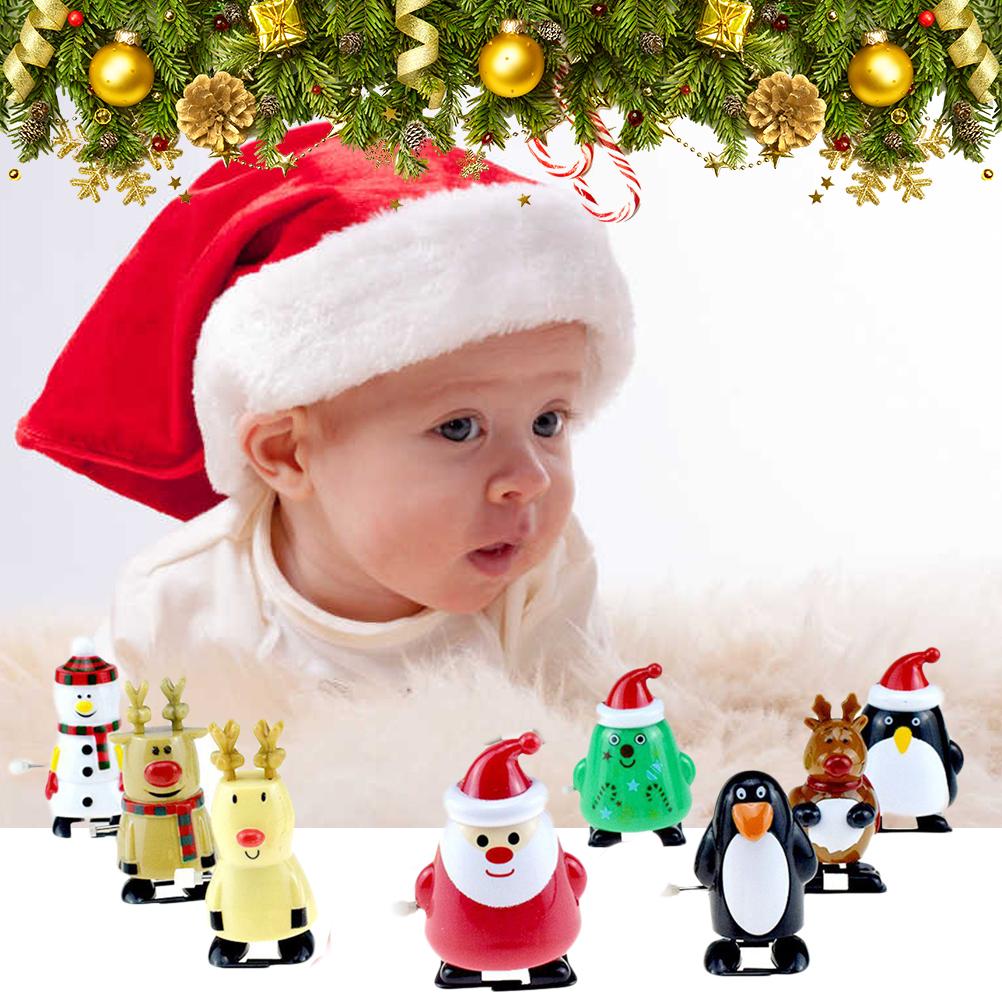 8pcs Christmas Wind Up Toys Penguin Christmas Tree Santa Claus Snowman Elk Clockwork Toys Figure