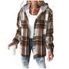 Women S Loose Fit Hooded Long Sleeve Plaid Plush Polyester Coat For Autumn Winter