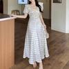 Summer new French retro apricot polka dot dress for women with waist temperament and thin seaside vacation dress