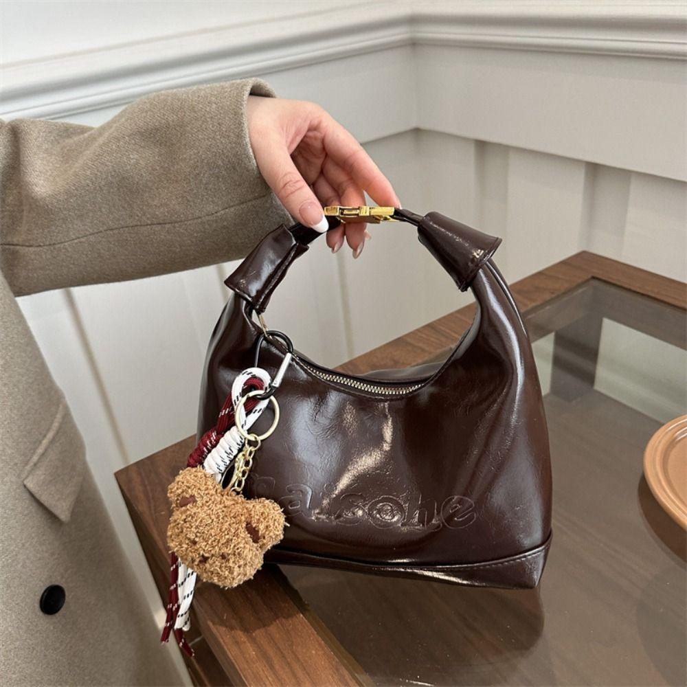Solid Color PU Leather Shoulder Bag Zipper Women's Handbag Casual Boston Crossbody Bag  Girls