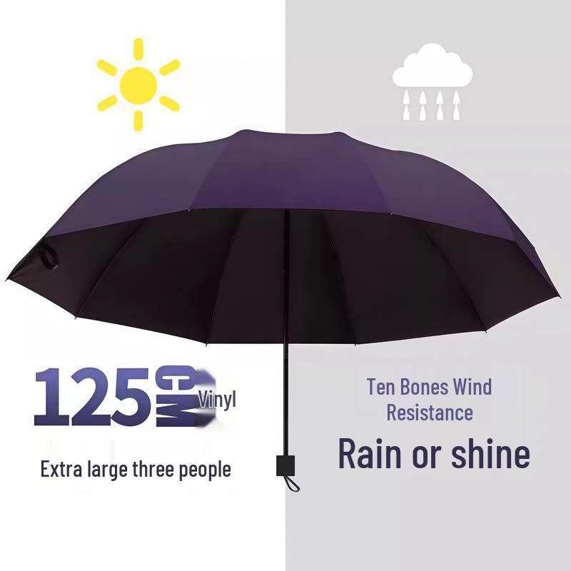 Yu Zhong Dual-Use Large Folding Umbrella for Men & Women, Sun & Rain Protection, Black Glue Shade, Perfect Gift.