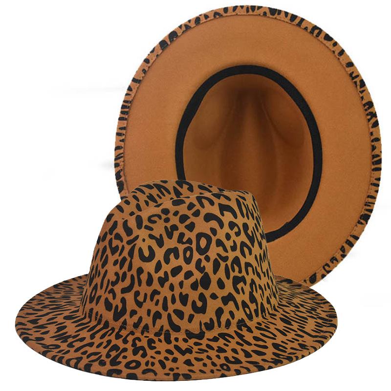 Inner Solid Color Outer Leopard Print Six-Color Top Hat Big Brim Jazz Hat Wind Felt Hat Hat