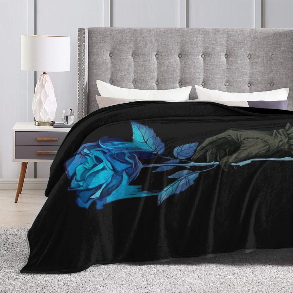 Ado Blue Rose Illustration n°4 Blanket Fleece Print Multi-function Super Warm Throw Blankets for Sofa Bedroom Bedspreads