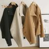 Fall Winter Woolen Coat with Side Pockets Zp-up Press Button Turn-down Collar Solid Color Long Sleeve Thick Jacket Commuting Dating Outerwear