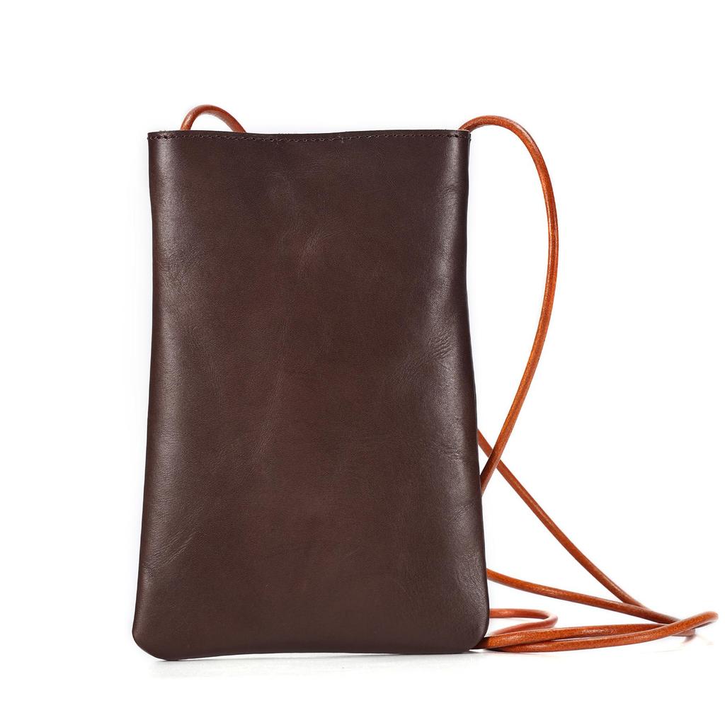 Dámska mini crossbody taška na mobil z pravej kože - Jednoduchá, jednofarebná, všestranná kabelka na rameno do ruky pre vonkajšiu módu