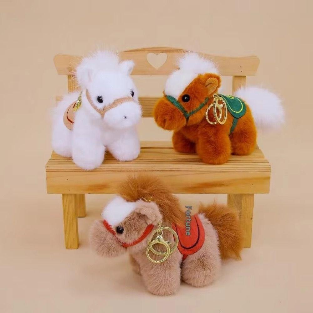 Chinese Style Vintage Pony Plush Keychain PP Cotton Chinese Horse Plush Keyring Birthday Gift