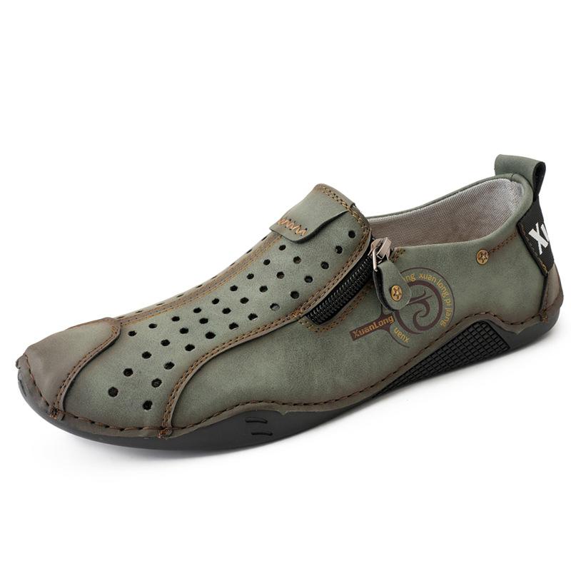 2025 popular summer large size men's shoes new casual shoes men's side zipper lazy shoes hand-stitched board shoes