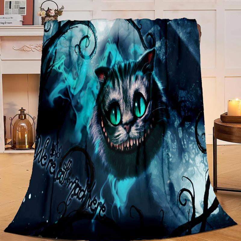 1PC wonderland Smile Cat Flannel Blanket Gift, Suitable for Both Men And Women, Soft Ideal for Beds And Sofa, Birthday Or Christmas Gift