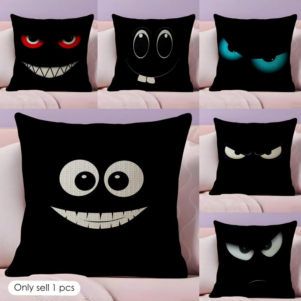 Black Emoticons Cushion Cover Summer Coolness Linen Fabric Double-Sided Printing Pillow Case Sofa Home Decor Gift