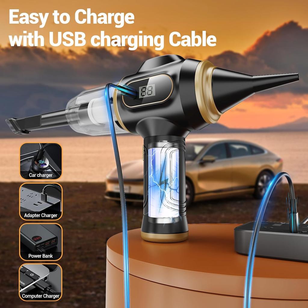 Portable Car Vacuum Cordless Mini Handheld Vacuums Cleaner Rechargeable With LCD Display And Multi-Nozzles, High Power Hand Held Cleaners For Car,