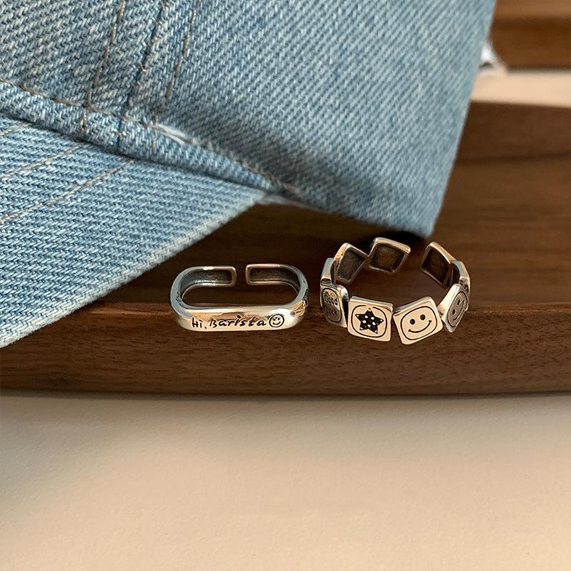 Adjustable Copper Trendy Smiley Face Ring For Women Retro Geometric Design Perfect Fashion For