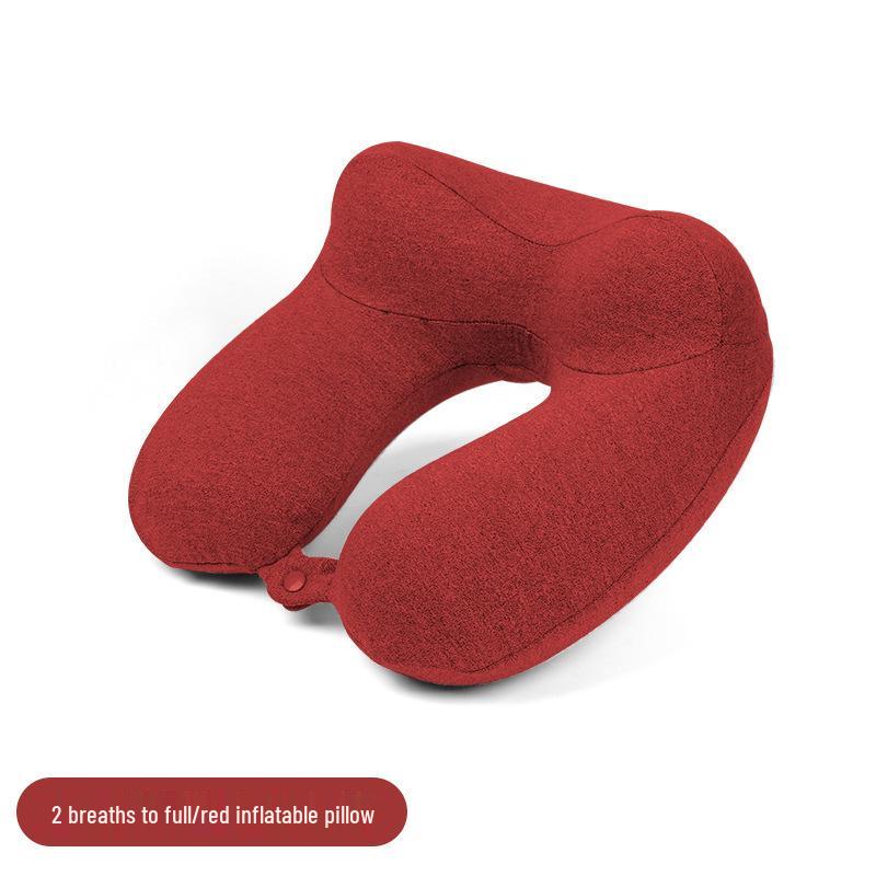 Inflatable U-shaped Travel Neck Pillow - Portable, Ergonomic, Height-Adjustable, Storable Milk Silk Design