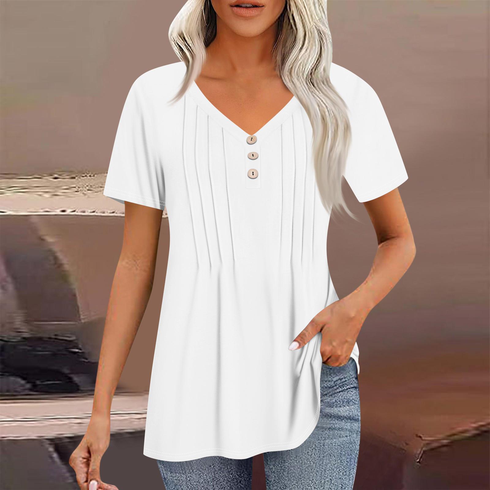 

Женские рубашки с короткими рукавами, топы, элегантные повседневные рубашки, топы с V-образным вырезом и плиссировкой XL белый