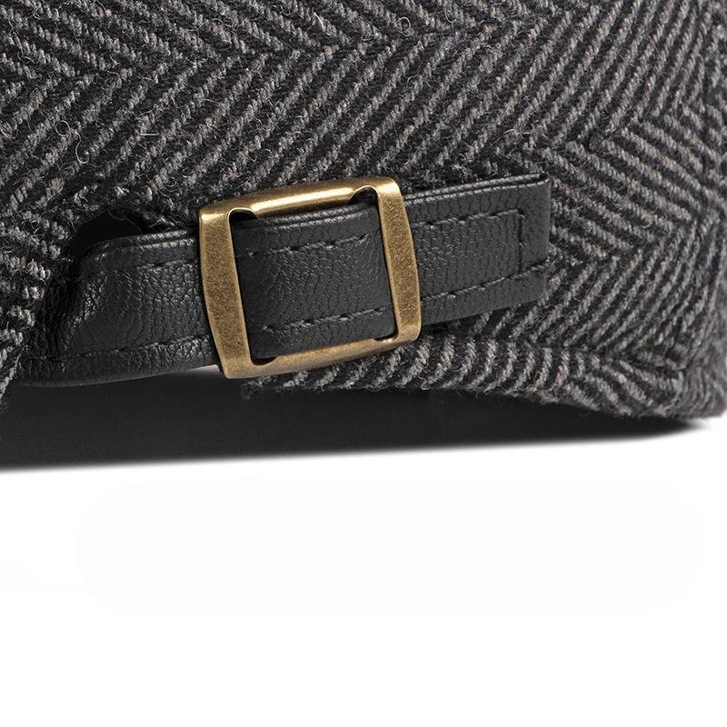 Men's Wool Herringbone Flat Cap British Retro Style Newsboy Hat Autumn Winter Warm Beret Adjustable Cabbie Cap for Men