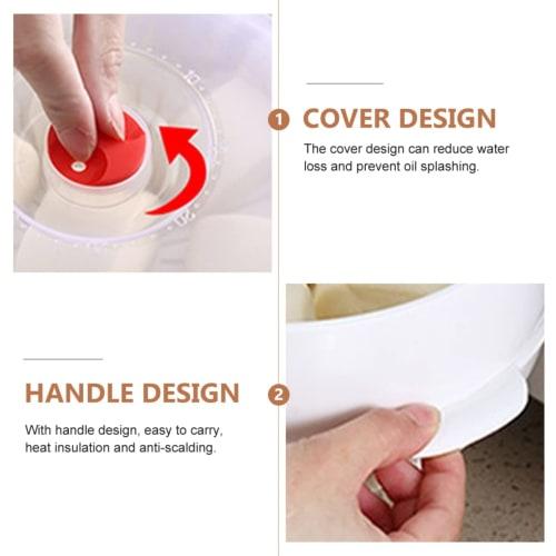 BEBEMOKO Microwave Steamer with Clear Lid, Steaming Plate for Even Food Heating, Water Retention Design, Kitchen Cookware