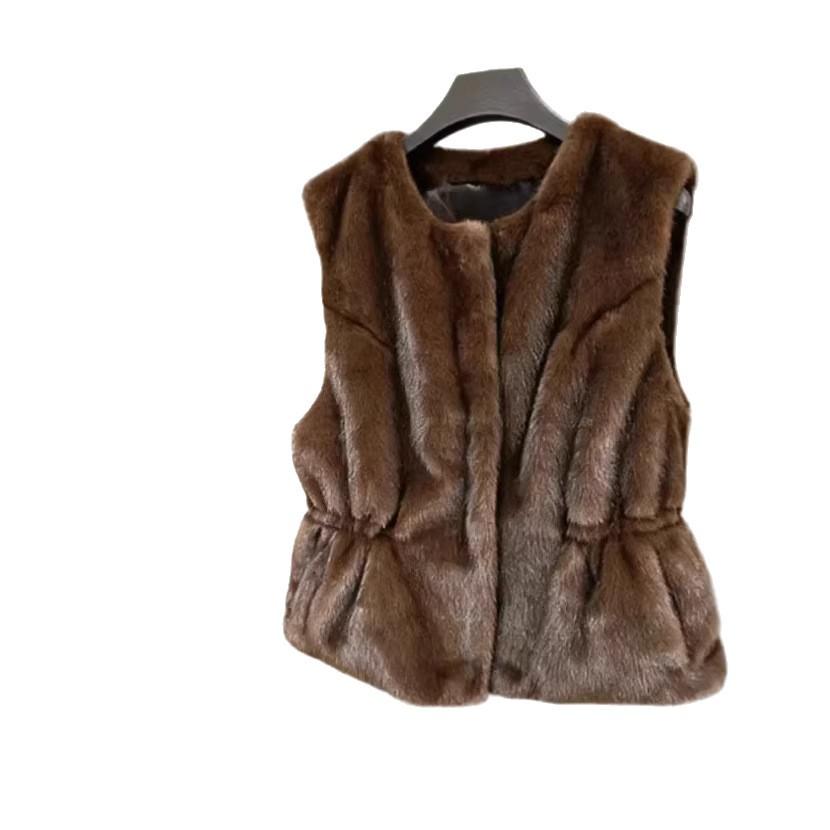 Fur fox fur vest vest fluff waist drawstring mink vest spring new chest protection warm back women