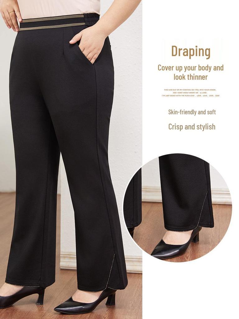 Women's Plus Size Ice Silk Micro Flare Pants - Autumn/Winter 2025 Casual Flared Pants for Middle-Aged Moms