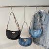 Denim Moon Bag with Colorful Strap Women's Crossbody Bag Fashionable Shoulder Bag Casual Daily Use Design