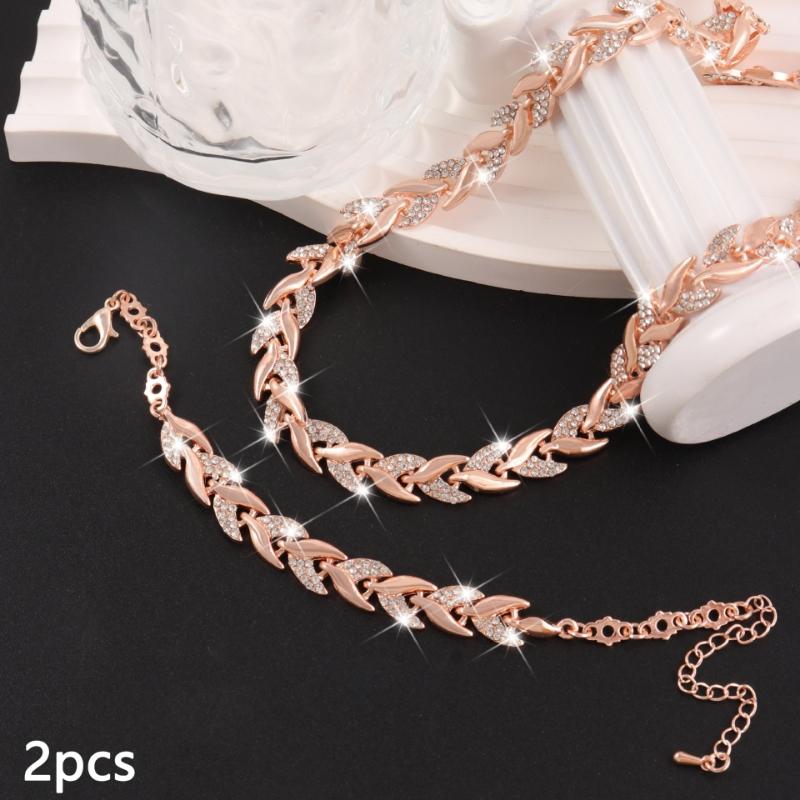 Bracelet Necklace Set Elegant Design Inlaid Glass Rhinestone Fish Tail Jewelry Set Suitable for Women's Autumn and Winter Banquet Daily Wear